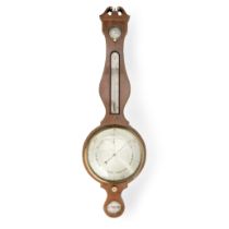 A early 19th century crossbanded and strung satinwood wheel barometer signed to the level dial, ...