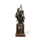 An impressive late 19th century French patinated bronze and rouge griotte marble figural pedesta...