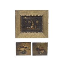 A near pair of late 19th century oil on panel pictures depicting dead game trophies together wit...