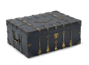A 19th century gilt brass bound ebony casket in the 17th century French style