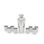 An Art Deco French silver-plated cocktail shaker with eight matching cups Lagarde et Fortin, Par...