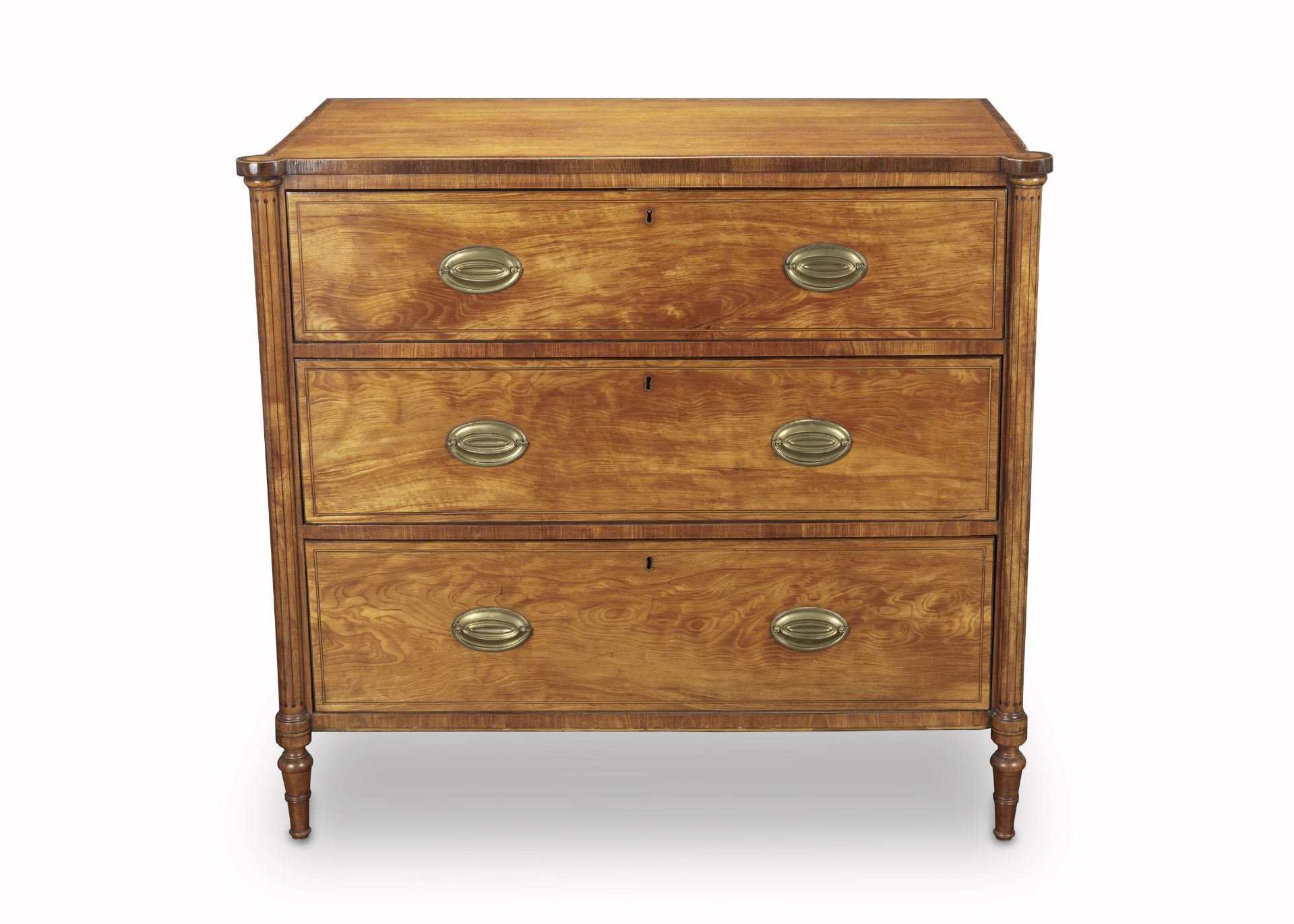 A George III satinwood, kingwood crossbanded and purplewood inlaid commode 1790-1800, possibly b...