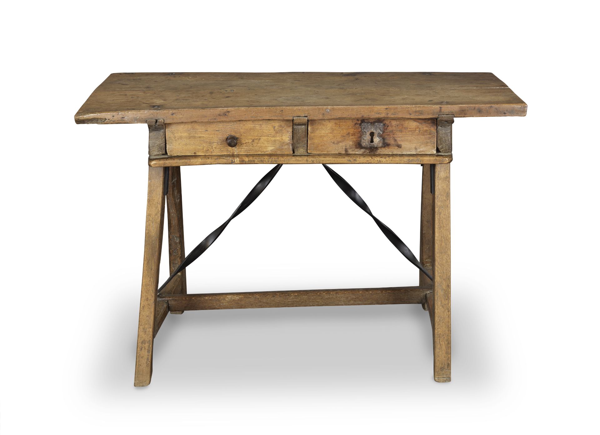 A chestnut and oak pantry or preparation table