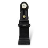 An interesting early 20th century black japanned cast metal patent timepiece the dial signed Sir...
