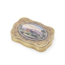A 19th century Italian gold and enamel mounted 'Real Castello di Aglie' snuff box mark to the si...