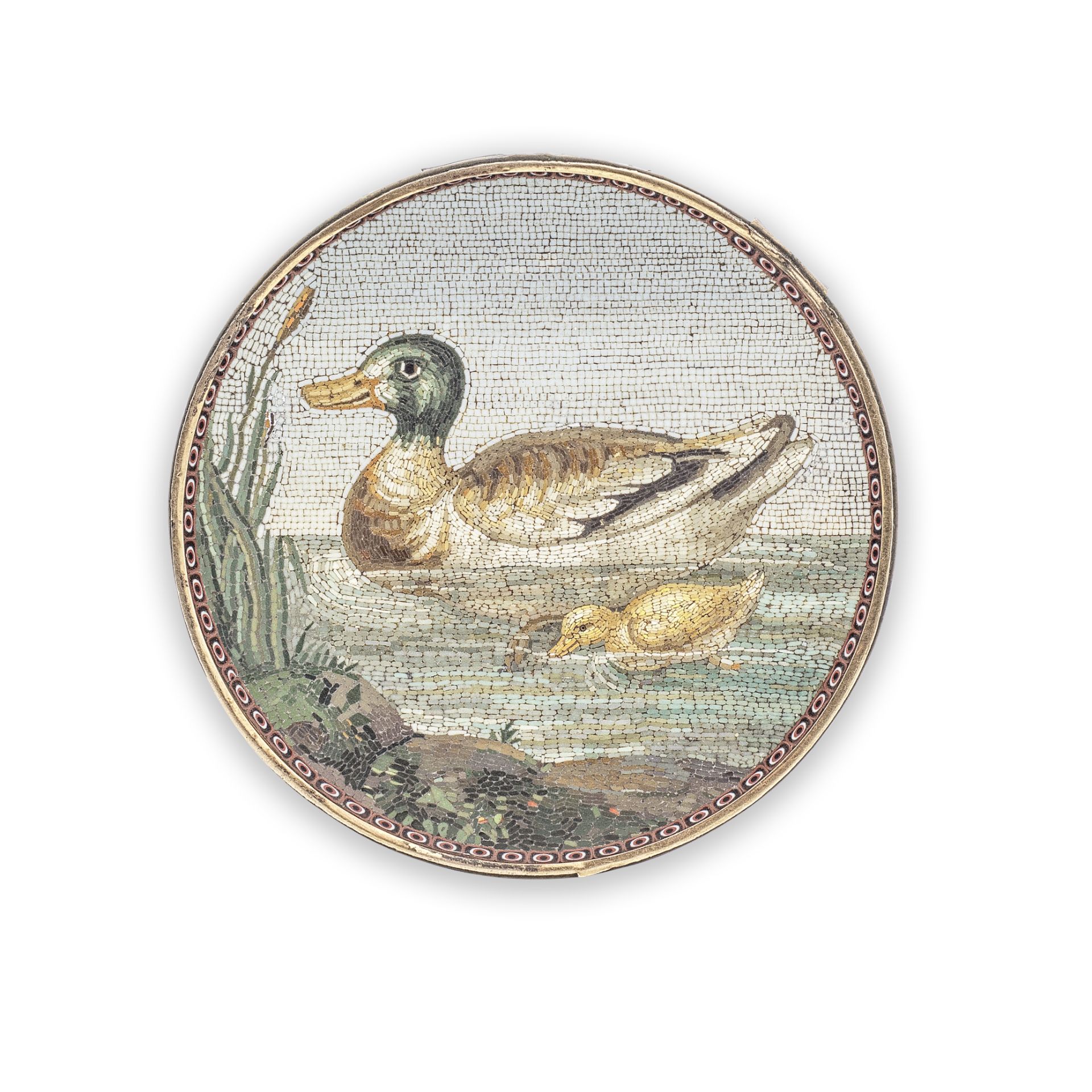 An Italian micro mosaic plaque of a duck and duckling In the manner of Giacomo Raffaelli (1753-1...