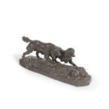 Antoine Louis Barye (French, 1839-1882): A patinated bronze of Deux chiens en arret devant un l...