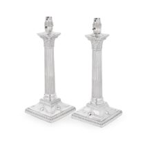 A matched pair of silver Corinthian column table lamps Hawksworth, Eyre & Co Ltd, Sheffield 189...