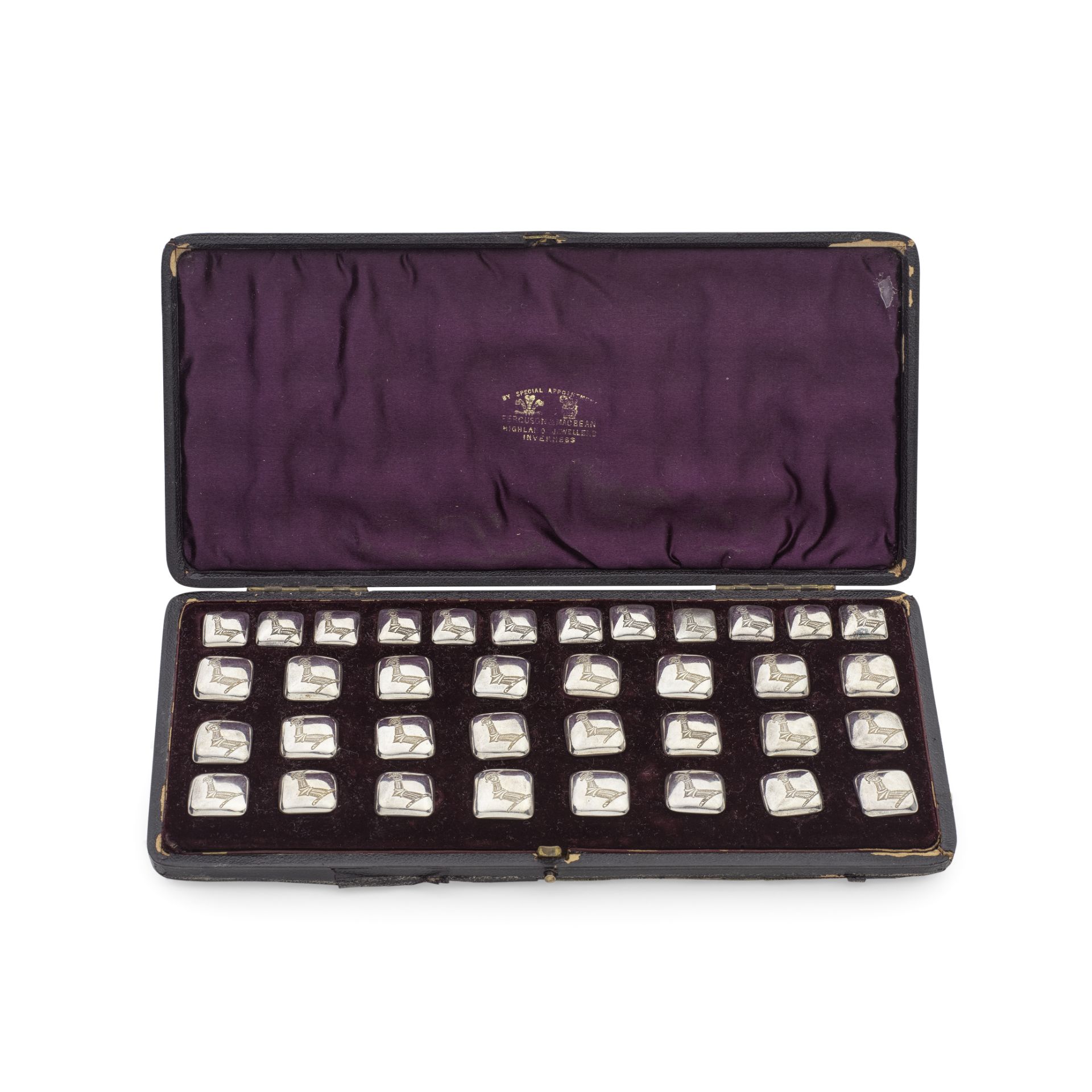A cased set of thirty six Scottish provincial silver buttons Ferguson & McBean, Inverness circa ...