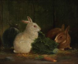 British School, 19th Century Three rabbits dining