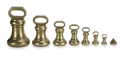 A Complete Set of Middlesex County Council Brass Bell Weights, English, dated 1893,