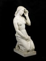 B&#345;etislav Benda (Czechoslovakian, 1897-1983): A carved white marble figure of a kneeling ma...