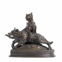 Thomas Fran&#231;ois Cartier (French, 1879-1943): A patinated bronze model of two German Shepher...