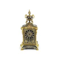 A late 19th century gilt, silvered and niello decorated bronze mantel clock the movement stamped...