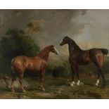 Thomas Mogford (British 1809-1868) Three horses in a woodland landscape