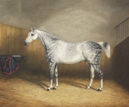 James Clark (British, 1812-1884) Dapple grey horse in a stable