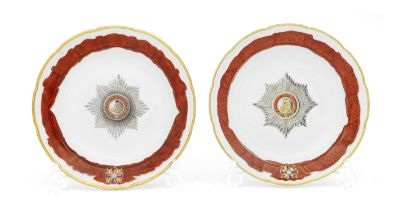 Two porcelain soup plates from the service for the imperial order of St Alexander NevskyImperial...