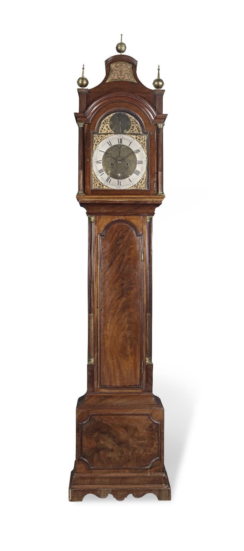 A George III mahogany and brass mounted and inlaid longcase clock the dial signed Decker & Marsh...