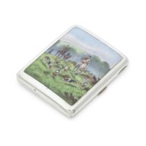 An Austrian silver and enamel hunting scene cigarette case Georg Adam Scheid, circa 1900