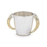 A German silver two-handled boar's tusk ice bucket Schmitt, Munster, with crown and crescent mar...