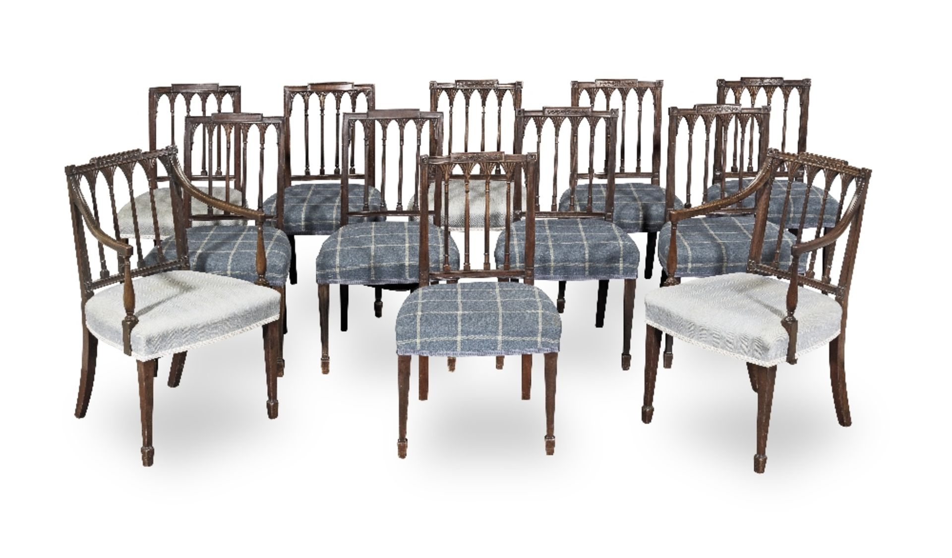 A matched set of twelve George III and later mahogany dining chairs Nine chairs are late George ...