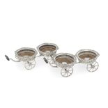 A pair of plated double coaster wine trolley / wagon crossed arrows mark, possibly T & J Creswic...