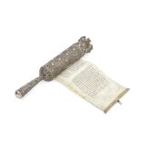 A silver and gilt filigree 'Esther' Megillah scroll holder unmarked, probably European