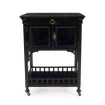 American Aesthetic Movement Side Table, late 19th century, ebonized wood, glass, brass, drawer w...