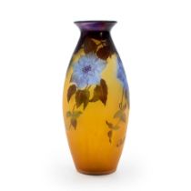 Galle 'Clematis' Pattern Cameo Glass Vase, Nancy, France, early 20th century, mark in cameo, ht....