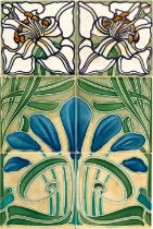 Villeroy & Boch Mettlach Lilies Tile Panel, Germany, c. 1900, molded maker's marks, each tile 6 ...