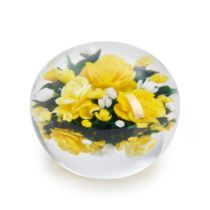 Rick Ayotte (b. 1944) Paperweight with Yellow Roses, New Hampshire, dated 2002, double sided, in...