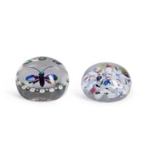 Two Antique French Paperweights, both unmarked, a Baccarat millefiori butterfly and garland, sta...