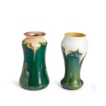 Two Pulled-feather Art Glass Vases, 20th century, vase with everted rim with apocryphal Tiffany ...