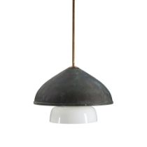 Valaisinpaja Oy Pendant Light Fixture, Finland, 20th century, patinated copper, glass, brass, ma...