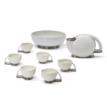 Eight Pieces of Paul Schreckengost (1908-1983) Platinum Trim Tableware, Gem Clay Forming Co., Oh...