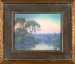 Fred Rothenbusch for Rookwood Pottery Vellum Plaque Depicting an Evening Landscape, Cincinnati, ...