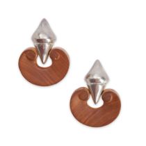 Patricia Von Musulin Wood and Sterling Silver Earclips, New York, late 20th/early 21st century, ...