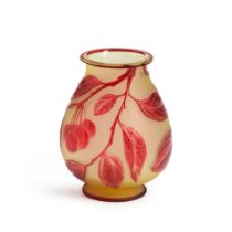Thomas Webb & Sons Cameo Glass Vase with Berries, England, early 20th century, molded marker's m...