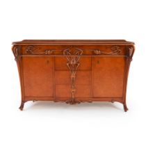 Art Nouveau-style Credenza, late 20th/early 21st century, burlwood veneer, two short drawers, th...