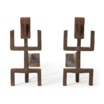 Pair of Samuel Marx (1885-1964) Figural Andirons, United States, c. 1940, wrought iron, unmarked...