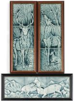 Three Tile Panels Depicting Deer, three-tile panel depicting stags in combat, Trenton, New Jerse...