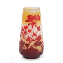Galle 'Geranium' Cameo Glass Vase, France, early 20th century, cameo mark 'Galle,' ht. 12 3/4 in.