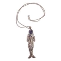 Los Ballesteros Sterling Silver and Amethyst Articulated Mermaid Pendant Necklace, Taxco, Mexico...