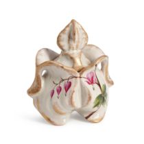 Galle Ceramic Inkwell, Nancy, France, c. 1890, painted decorations of bleeding heart flowers, ce...
