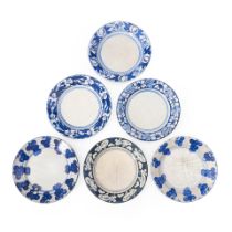 Six Dedham Pottery Plates, Dedham, Massachusetts, 1896-1943, two Grapes, post-1929 ink stamp mar...