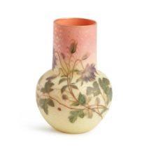 Satin Glass Vase with Flowers Attributed to Stevens & Williams, Stourbridge, England, c. 1890, l...