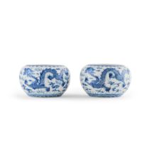 PAIRE DE POTS À EAU EN PORCELAINE BLEU BLANC Fin de la Dynastie Qing (1644-1911) (2)