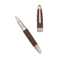 MONTBLANC. A LIMITED EDITION PLATINUM PLATED AND LEATHER ROLLERBALL PEN
