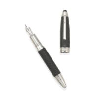 MONTBLANC. A LIMITED EDITION PLATINUM PLATED AND LEATHER FOUNTAIN PEN