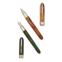 VISCONTI. A PAIR OF RESIN AND STEEL FOUNTAIN PENS